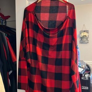 Buffalo plaid boat neck blouse